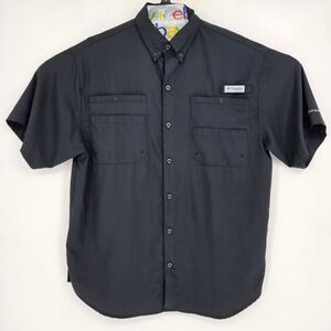 Columbia Shirt Mens Medium PFG Vented Fishing Omni Shade Button Down Black